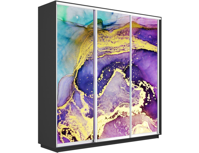 Шкаф-купе Экспресс Люкс 3-х дверный (Фото №1018 Абстракция фиолетово-золотая), Серый диамант