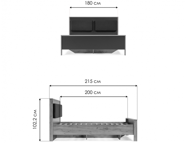 Кровать Тхан дуб крафт золотой / антрацит