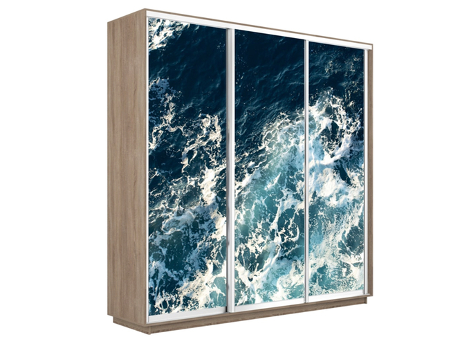 Шкаф-купе Экспресс 3-х дверный (Фото №1015 Морские волны), Сонома