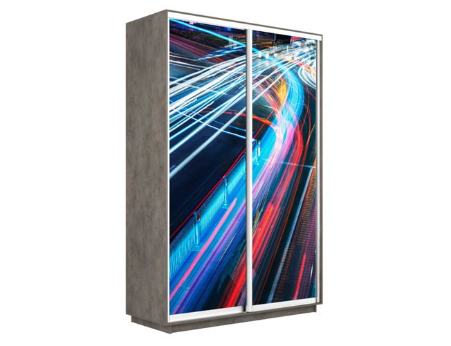 Шкаф-купе Экспресс Люкс 2-х дверный (Фото №1008 Ночная магистраль), Бетон