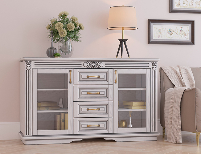 Комод Греденция Палермо 4 ящика со стеклом