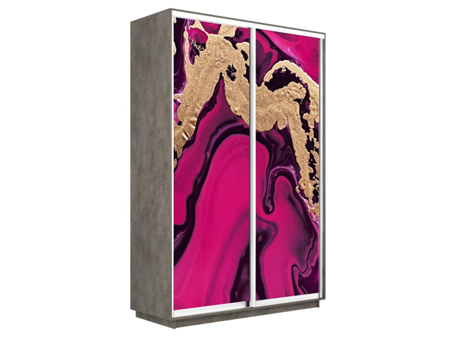 Шкаф-купе Экспресс Люкс 2-х дверный (Фото №1005 Абстракция розовая), Бетон