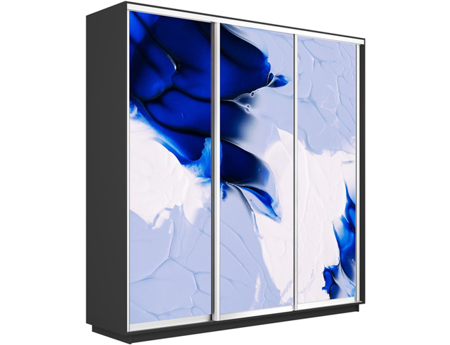 Шкаф-купе Экспресс Люкс 3-х дверный (Фото №1010 Абстракция бело-голубая), Серый диамант